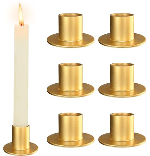 Candle Holders Set of 6, Gold Metal Taper Stands for Wedding Table Dec | Suitable for standard taper & pillar candles; weighted bases won’t tip; brushed gold finish resists scratches