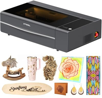 xTool P2S 55W CO2 Laser Graviermaschine, Smart Desktop CO2 Laser, Dual Smart 16MP Kameras, Gravieren von gekrümmten Oberflächen, Gestalten mit Holz und Metall, Acryl, Glas, Stoff, Leder