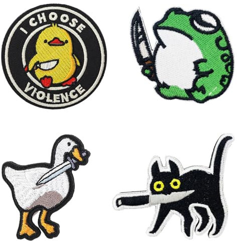 4 Stück Lustig Patches süße Ente Tiere Mit Messer Flagge Patch Stickerei Süßer Ente Lässig Taktisch Stickerei Abnehmbare Aufnäher mit Nylon Applikation für Kleidung Jacke Rucksäcke Baseballkappe