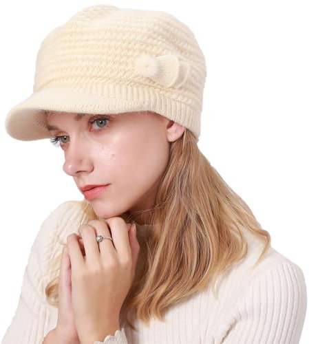 Huakunda Damen Strickmütze Barette Winter Weichem Innenfutter Wollmütze Frauen Beaniemütze Warme Schirmmütze Mama Grobstrick Baskenmütze (DE/NL/SE/PL, Alphanumerisch, Einheitsgröße, Beige)