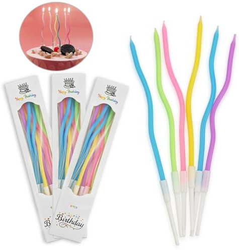 SHSMPXOY 18 Stück Geburtstagskerzen, Tortenkerzen für Kuchendekorationen,Herumkurven Bunte Geburtstagskerze Mit Haltern Für Geburtstagskerzen, Partys, Hochzeiten, Partydekorationen, Ostern