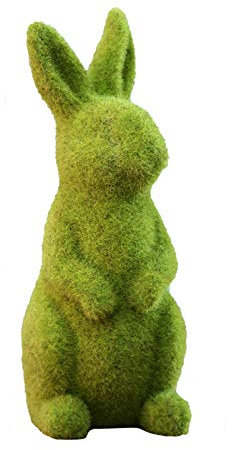 Osterhase aus Moos Gartendekoration für Außenbereich grün flauschig beflockt Hase Tischstatue Frühlingshasen Figuren für Rasen und Terrasse Ostern Deko Modern Geschenke zu Ostern für Oma Und Opa