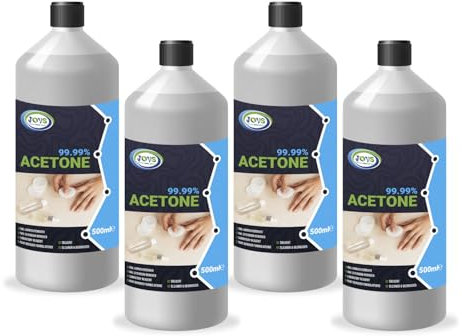 JOVS 99.99% Pure Acetone 4x 500 ml – High-Strength Nail Polish Remover for Gel Nails, Acrylics, & Nail Glue | Multi-Purpose Solvent for Salon & Home Use | Removes Paint, Varnish, and Adhesives.