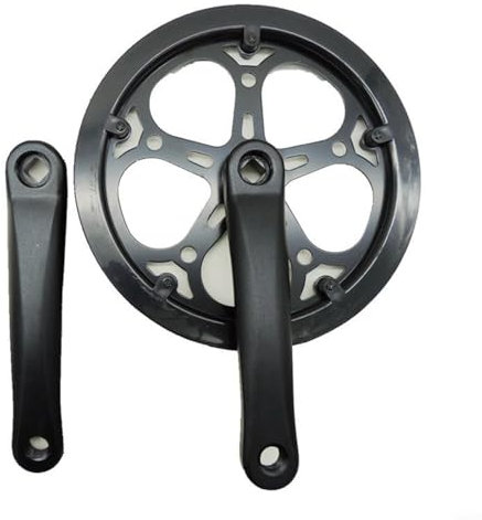 Emiif Bielas plegables para bicicleta 52T, plato de 170 mm, manivela de agujero cuadrado, aleación de aluminio, disco protector de plástico para velocidad variable de una sola velocidad (negro)