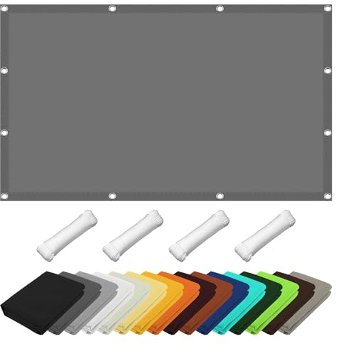 Sichtschutz mit Ösen 140 x 140 cm Sichtschutz UV Schutz Imprägniert Segeltuch Pergola Überdachung Plane inkl Befestigungsseile für Patio Balkon Terrasse Camping, Hellgrau