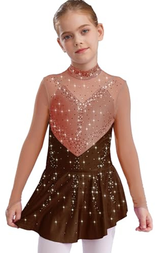 CHICTRY Eislaufkleid Kinder Mädchen Langarm Tanzkleid Glitzersteine Rollkunstlauf Kleid Stehkragen Ballettanzug Turnanzug Mit Wickelrock Dancewear