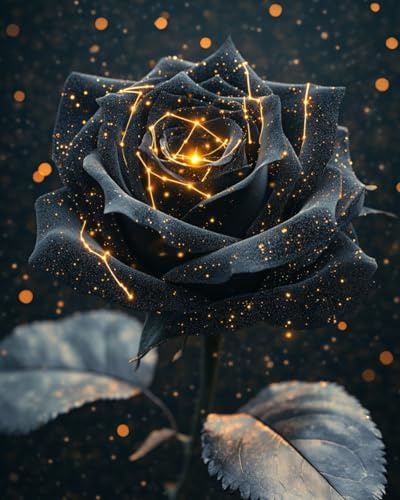 WANMIU Malen nach Zahlen Erwachsene Schwarze Rose DIY Malen nach Zahlen Kits auf Leinwand Acrylmalerei mit Pinseln Leinwand Geschenke Kunsthandwerk 40 x 50 cm(rahmenlos)