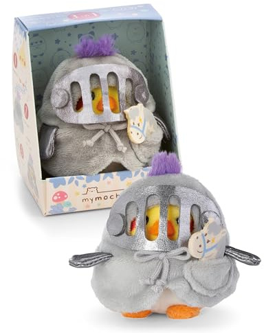NICI Set Kuscheltier Sittich Chipsy 8cm mit Steckenpferd & Ritterkostüm in Geschenkbox 8,5x6,5x10cm – beige – Weiches mymochi Plüschtier, niedliches Kawaii Stofftier zum Kuscheln & Spielen – 62586