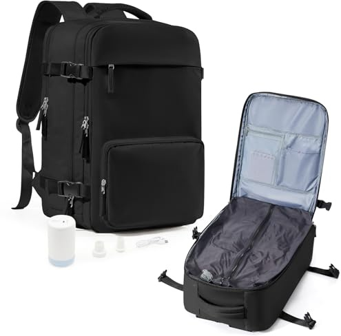suradar Sac a Dos Voyage Cabine Avion sous Vide avec Pompe, Bagage Cabine 45x36x20 Easyjet Avion Sac a Dos Compression sous Vide Airbag Sacs Ordinateur Portable 15.6 Pouces Noir