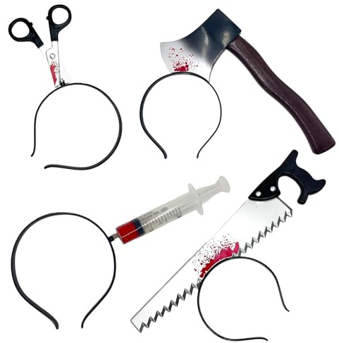 SEMINISMAR Halloween Messer im Kopf,4 Stück Halloween Haarreif Horror,HalloweenBlutige Schere,für Männer Frauen Teen Karneval Maskerade﻿