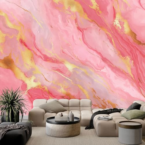 Générique Papier Peint Panoramique Marbre Rose Texture Or 200 x 140 cm Papier Peint Intissé, Tapisserie Murale Tableaux Muraux Pour Chambre Salon Chambre D'Enfant Décoration Murale - Rose