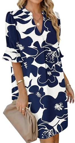 AUSELILY Summer Dresses for Women V Neck Casual Shirt Dress Loose Fit