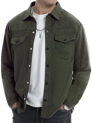 Vortewind Hemdjacke Herren,Hemd Herren Langarm mit 2 Klappentaschen,Knopfleiste Cordhemd Regular Fit Overshirt,Frühling Herbst Freizeithemd