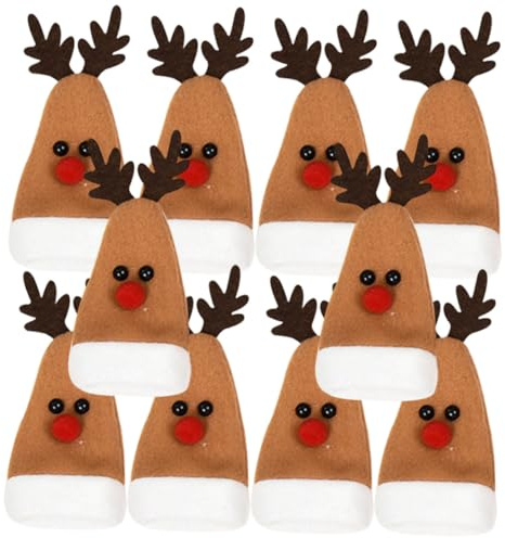 DIYEAH Lot de 10 Housses de Protection pour Couverts de Noël, Paquet à Couverts en Tissu Marron 14x6 Cm, Décorations Festives pour Bouteilles de Vin et Accessoires de Table