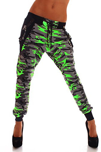 Crazy Age Camouflage Jogginghose Boyfriendhose Bagyyhose mit Hosentäger CA 1119 Cam (M, Neongrün)