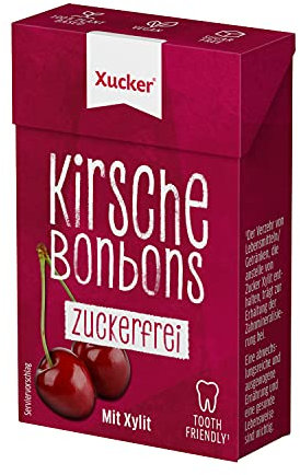 50 g Xucker Xylit-Bonbons Kirsche ohne Talkum | Zuckerfrei Naschen mit Xucker | Ohne Gentechnik | Vegan | mit natürlichem Aroma | zahnfreundlich