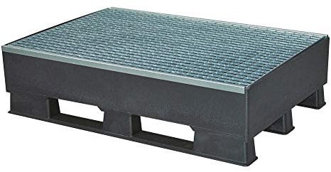 BRB Sicherheits Auffangwanne aus Kunststoff, mit Gitterrost, Auffangvolumen 120 Liter, LxBxH 1200x800x315 mm