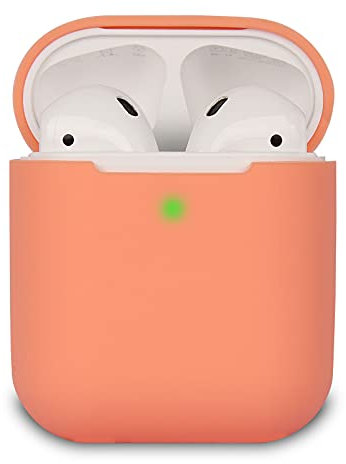 KOKOKA Schutzhülle Hülle Kompatibel mit AirPods 2, Silikon Schutzhülle Hülle für AirPods 2, LED an der Frontseite Sichtbar, Coral Orange