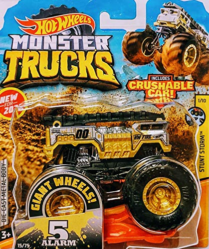 Hot Wheels Monster Jam 5 Alarm inklusive knautschbarem Auto 15/75 Stunt Storm 1/10