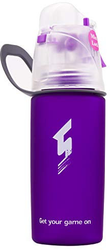 Qshare Sprüh Trinkflasche, sportflasche für die Hydratisierung und Kühlung von Outdoor-Sportarten, FDA-geprüft, BPA-frei mit einzigartigem Sprühverschluss (violett 400ml)