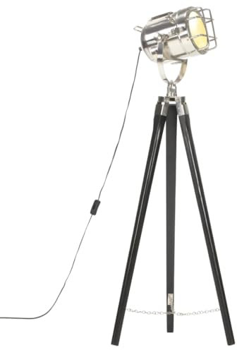 vidaXL Mangoholz Massiv Stativlampe Vintage Retro Standleuchte Stehlampe Stehleuchte Standlampe Stativ Dreibein Lampe Leuchte Schwarz 97cm
