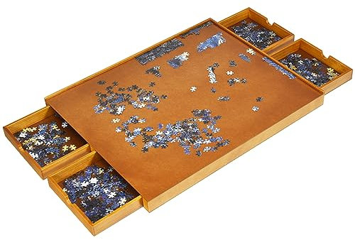 COSTWAY Tavolo di Legno per Puzzle con 4 Cassetti Scorrevoli, Puzzle Surface Table, Adatto per Fino a 1500 Pezzi