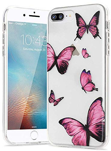 LLZ.COQUE Hülle für iPhone 6 Plus/6S Plus Handyhülle Schmetterling Klar Schutzhülle Transparent Butterfly Case Backcover Schmetterling Hülle für iPhone 6 Plus/6S Plus Rosa
