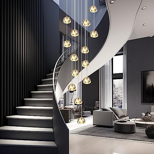 KJLARS Pendelleuchte LED Moderne Pendellampe Kristall Lustre Goutte Hängeleuchte Höheverstellbar Hall Escalier G4 Ampoules für Wohzimmer Esstisch Treppe Schlafzimmer (14 lumières)
