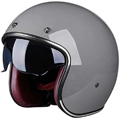 Vintage Jet-Helm · Motorrad-Helm Roller-Helm Scooter-Helm Moped Mofa-Helm Chopper Retro Vespa Vintage Pilot Biker Helmet · ECE 22.05 Zulassung mit Visier Offenem Gesicht Helm C,XXL=61~62cm