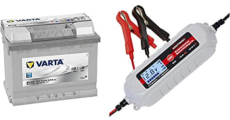 Varta Silver Dynamic 563 400 061 Autobatterien, D15, 12 V, 63 Ah, 610 A & Dino KRAFTPAKET 136311 4A-6V/12V Batterieladegerät mit Batterietester IP65 für KFZ Auto Motorrard Quad ATV Boot