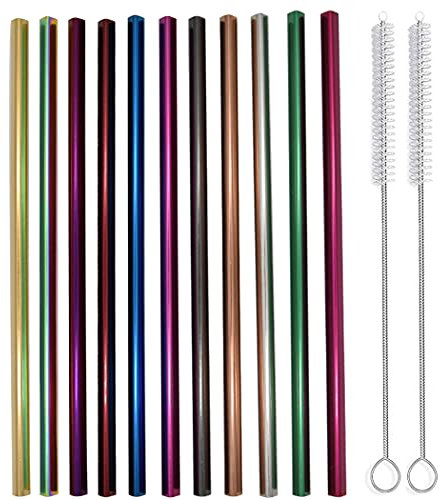 Hoshen Lot de 11 pailles réutilisables en acier inoxydable en forme de cœur avec deux brosses de nettoyage pour gobelets de 50 à 850 ml