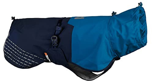 Non-stop dogwear Fjord Raincoat, wasserdichter Regenmantel für Hunde, verstellbar und atmungsaktiv mit Reflektstreifen, Leinenöffnungen und Beinschlaufen, Blau für große Hunde (Blau, 70)