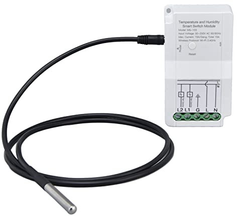 Interruptor de Sensor de Humedad Módulo de Termostato Inteligente Control de Temperatura Y Humedad Control Remoto Salida de Relé Dual con Sonda de Temperatura 90-250V para Hogar