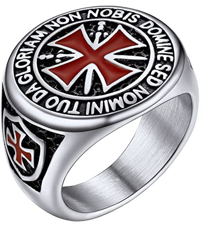 PROSTEEL Herren Ritter Ring Edelstahl Größe 54 Tempelritter Siegelring Statement Ring Modeschmuck Accessoire für Biker Rapper