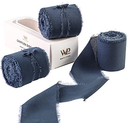 Waylipun 3 Rollen 5cm x 6.4M Geschenkband Schleifenband, Hochzeit Festival Bänder, Chiffonband Dekoband zum Verpacken von Geschenken, Blumensträuße, Hochzeitseinladung, DIY Handwerk - Dunkelblau