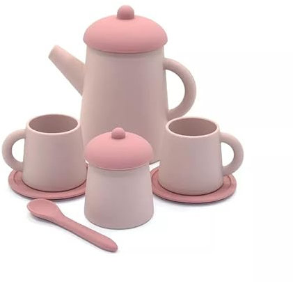 Silicone kids tea set by MONKA - afternoon toddler party - role play toy - toys for 2 3 4 year old girls and boys - pretend play - nursery essentials (yellow)