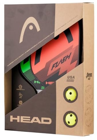 HEAD Flash Pickleball Pack - 2 Palas aprobadas, 2 Pelotas para Exteriores, Bolsa de Transporte