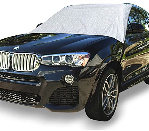 Delixike Couverture Pare-Brise Voiture, Bache Pare Brise Protection Résistante au Gel Résistante à la poussière, au Vent et à la Neige - Protection UV - Convient à la Plupart des véhicules Hiver