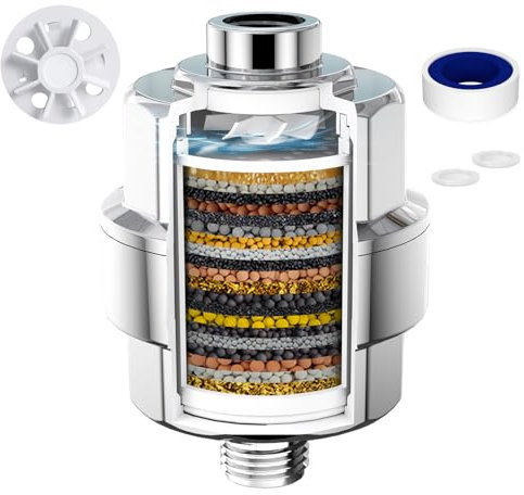 SR SUN RISE Shower Filter & Duschfilter 20-Stufen mit 1 Filterpatronen - Wasserfilter Dusche gegen Kalk/Chlor/Fluorid verbessert Haut- & Haargesundheit - Chrom