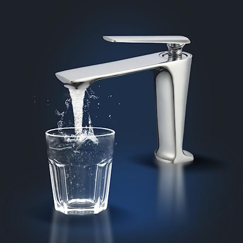 Rosenhahn & Söhne Vilm M Design Badarmatur Wasserhahn Badezimmer - Armatur Bad [Chrom] - Heiß + Kalt Waschtischarmatur + Anschlussschläuche