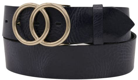 AnnaMatoni Damen Gürtel in weichem Rindsleder mit Doppel O-Ring Schnalle in Gold Nickelfrei 4cm Breit Damen Ledergürtel Echt Leder (Marine 490, TW95-110cm Gesamtlänge)