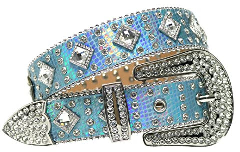 Herren Damen Gürtel Diamant Gürtel Diamant Nietengürtel Blau Weiß für Taille (83,8–88,9 cm), blau / weiß