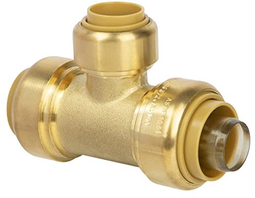 JUWO 3/4 x 3/4 x 1/2 Reducing Tee, Push to Connect Brass Plumbing Fitting for Copper, CPVC, PEX Pipe, Heavy Duty Pushfit Pex Fitting with Upgraded Stiffener and Disconnect Clip, NSF & UPC Certified