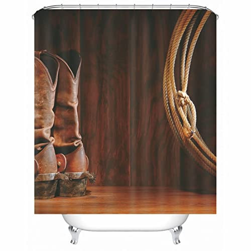 Stfery Badezimmer Vorhang Dusche, Bad Vorhang Vintage Braun Schuhe Seil Duschvorhang 150x180 Shower Curtains Polyester Dekoration