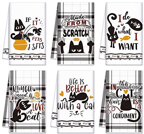 Redbaker 6 Stück Schwarze Katzen-Thema, Küchentücher, lustiges Geschirrtuch, Küchenhandtücher, dekorative Geschirrtücher für Küche, saugfähig, Zuhause, Einweihungsgeschenk