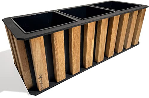 FLEXISTYLE Macetero de madera de roble natural, grande, alto, para balcón, exterior, madera de roble, rectangular, cuadrada (negro, 22 x 62 x 20 cm)