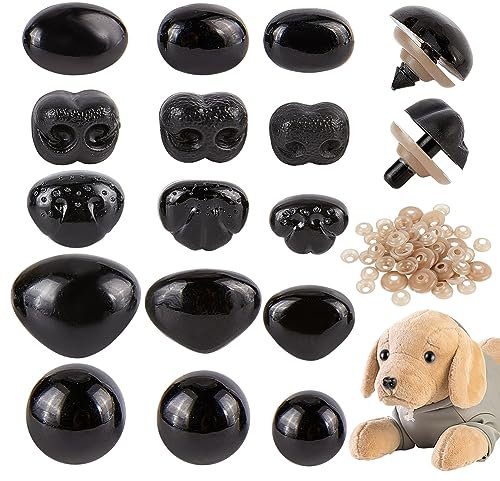 PH PandaHall 150 Sets Schwarze Sicherheitsaugen und -Nasen, 15 Stile Gehäkelte Augen und Nasen aus Kunststoff mit Unterlegscheiben Teddybäraugen für DIY Amigurumi Kuscheltiere Basteln