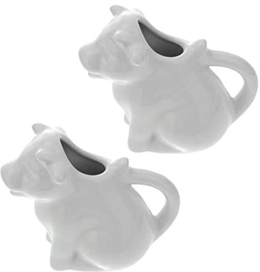 Cabilock Jarra De Cerámica Para Crema De Leche Forma De Vaca 2 Piezas Jarra De Salsa Mango Decoración De Mesa Para Café y Té
