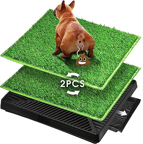 Hompet Dog Toilet Indoor Puppy Training Pad, 2 PCS Dog Potty Pet Training Grass Mat, Plateau à déchets Amovible pour Un Nettoyage Plus Facile, Gazon Artificiel sans toxicité, 63cm x 51cm