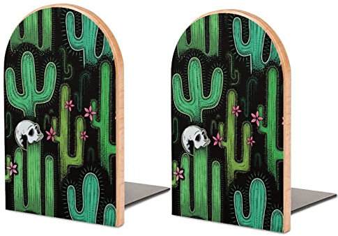 Serre-livres pour étagères pour contenir des livres, motif cactus occidental, vert, petit bouchon de livre antidérapant, décoration en bois pour la maison, le bureau